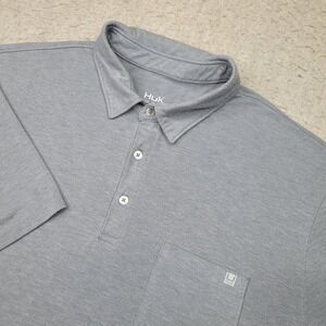 HUK Fishing‎ Polo Shirt Mens XL Gray Soft Short Sleeve Performance Lightweight